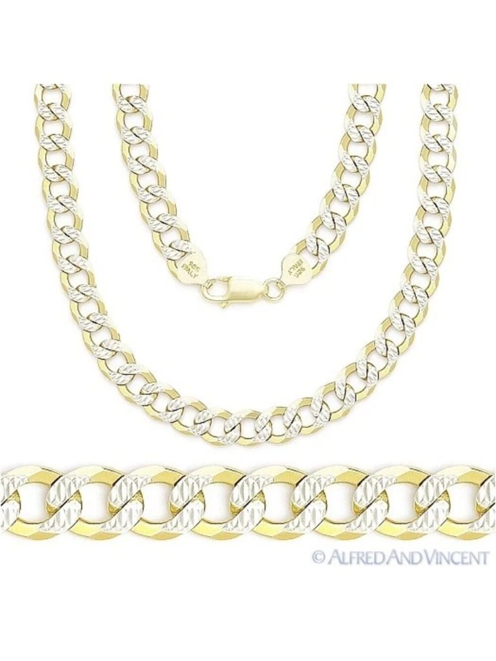 5mm Cuban Pave Link Sterling Silver 14k Yellow Gold-Plated Men's Chain Necklace